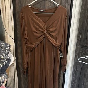 Elegant Brown Long Sleeve Dress